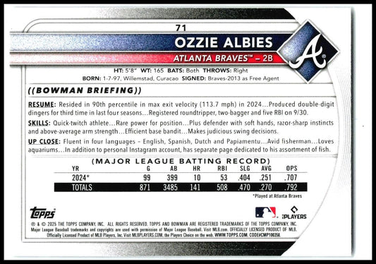 2025 Bowman Purple Pattern #71 Ozzie Albies #/199 Atlanta Braves