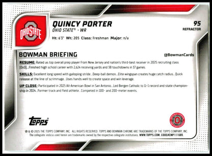 2025 Bowman Chrome University Refractor #95 Quincy Porter Ohio State