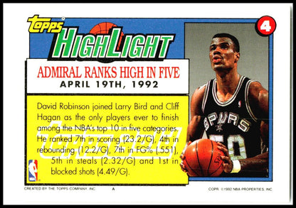 1992-93 Topps Gold #4 David Robinson San Antonio Spurs