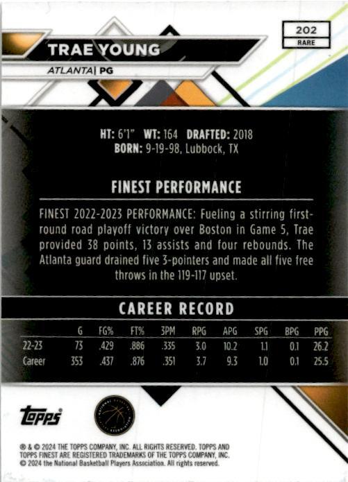 2023-24 Topps Finest Rare Xfractor #202 Trae Young Hawks