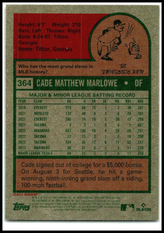 2024 Topps Heritage Chrome #364 Cade Marlowe Rookie #/699 Seattle Mariners