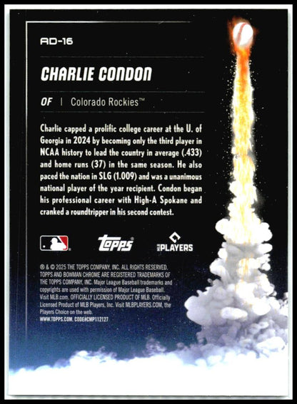 2025 Bowman Chrome Adios #AD-15 Charlie Condon Rockies