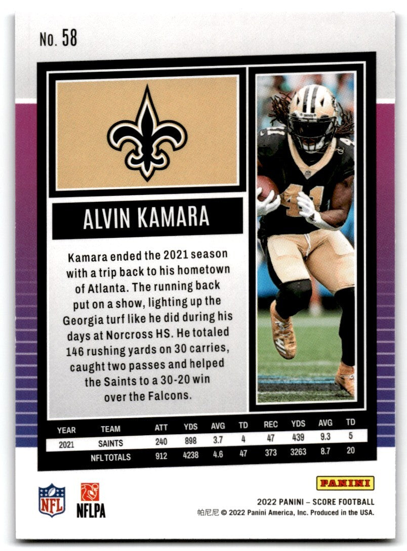 2022 Score Alvin Kamara New Orleans Saints #58