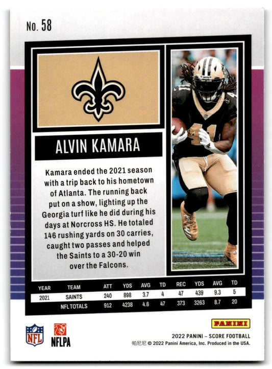 2022 Score Alvin Kamara New Orleans Saints #58