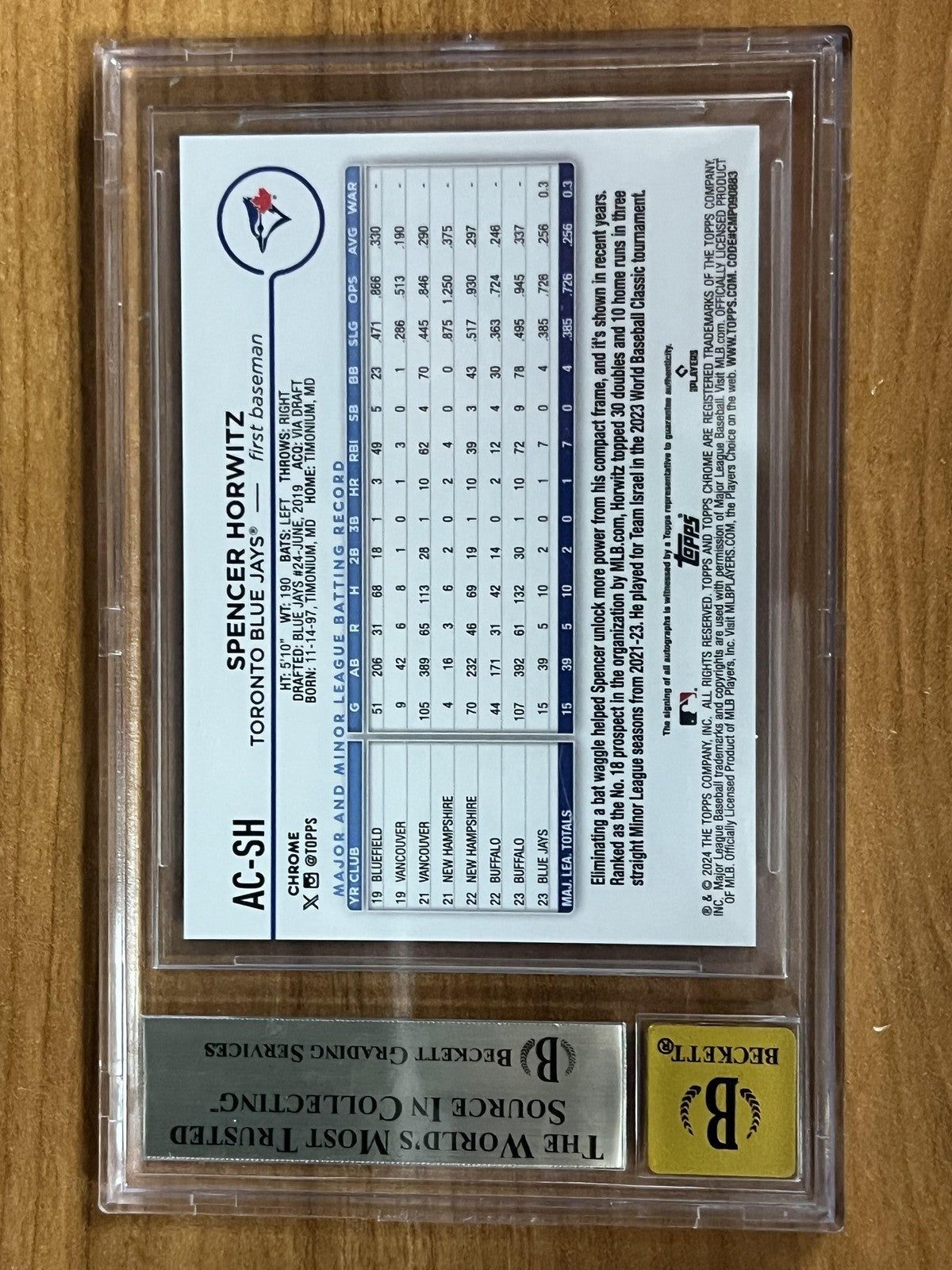 2024 Topps Chrome Auto Gold Wave #AC-SH Spencer Horwitz Auto Blue Jays BGS 9.5