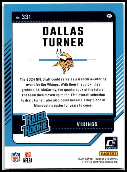 2024 Donruss Press Proof Blue #331 Dallas Turner Rookie Minnesota Vikings