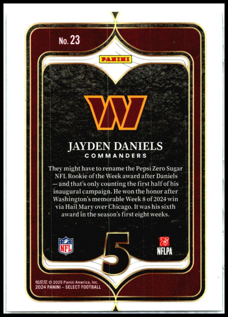 2024 Panini Select Select Numbers #23 Jayden Daniels Washington Commanders