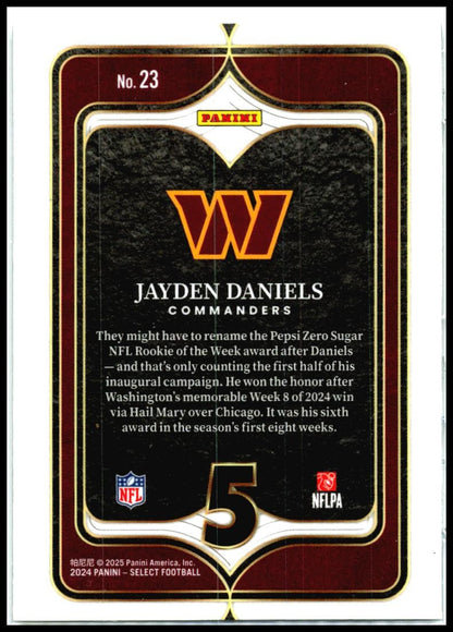 2024 Panini Select Select Numbers #23 Jayden Daniels Washington Commanders