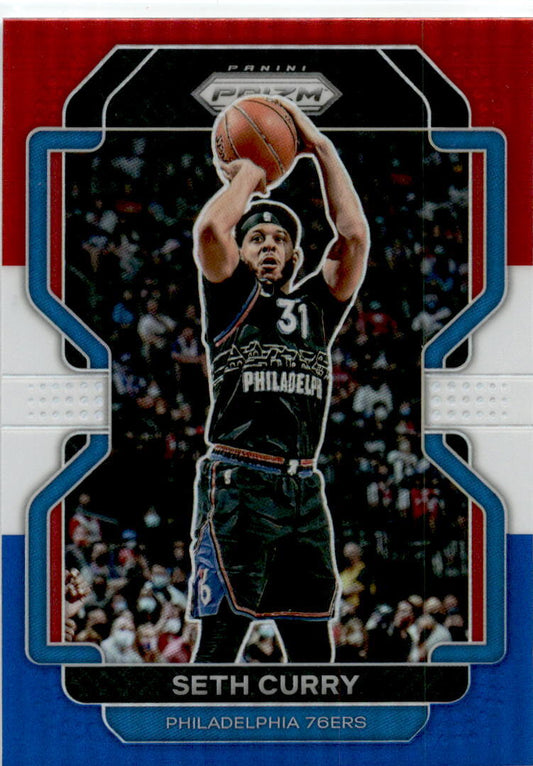 2021-22 Panini Prizm Red White and Blue #198 Seth Curry Philadelphia 76ers