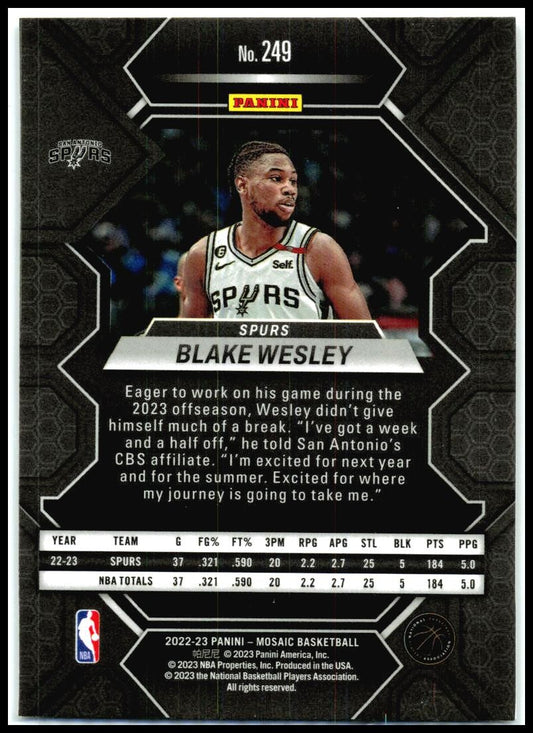2022-23 Panini Mosaic #249 Blake Wesley Rookie San Antonio Spurs