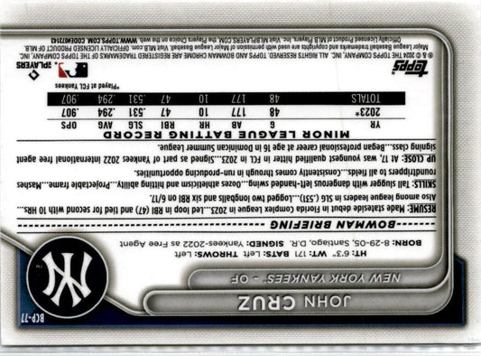 2024 Bowman #BCP-77 John Cruz New York Yankees