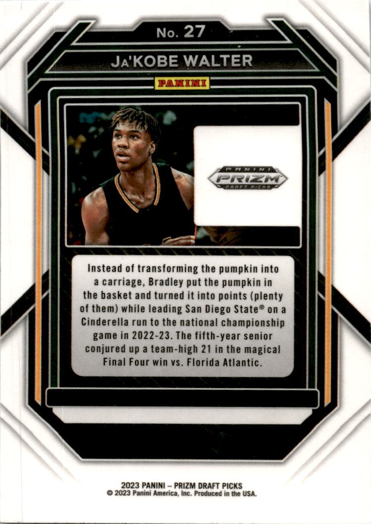 2023 Panini Prizm Draft Picks #27 Ja'Kobe Walter RC Toronto Raptors