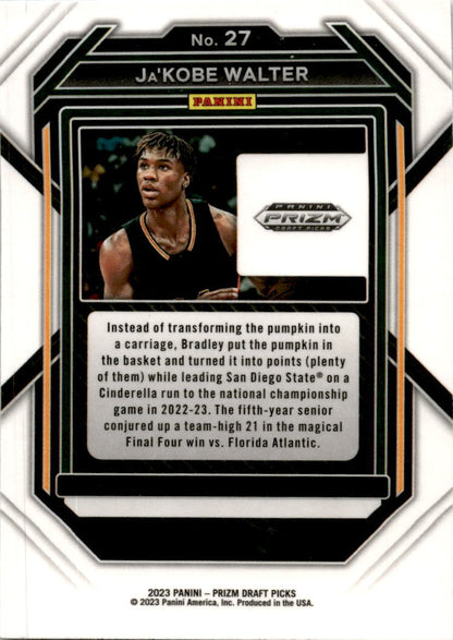 2023 Panini Prizm Draft Picks #27 Ja'Kobe Walter RC Toronto Raptors
