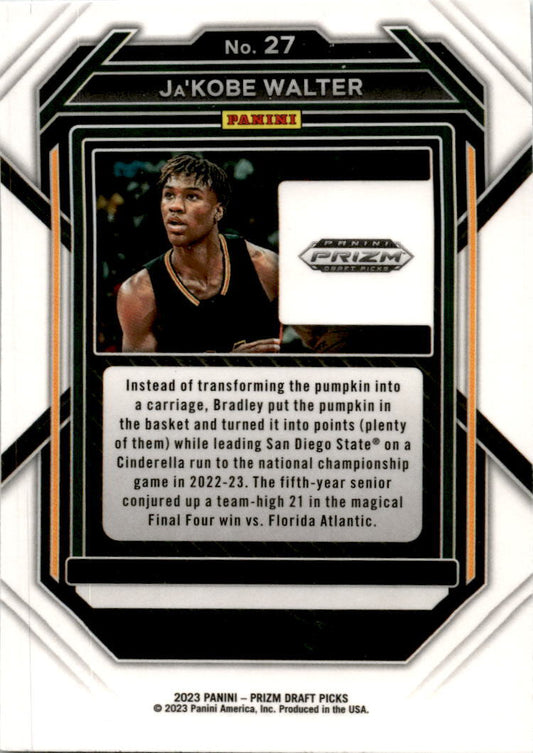 2023 Panini Prizm Draft Picks #27 Ja'Kobe Walter RC Toronto Raptors