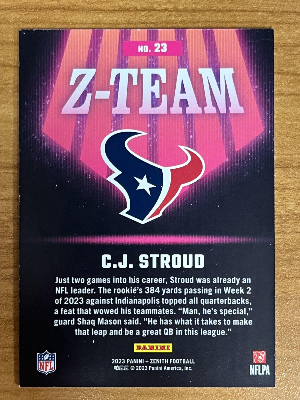 2023 Panini Zenith Z-Team #23 C.J. Stroud Houston Texans