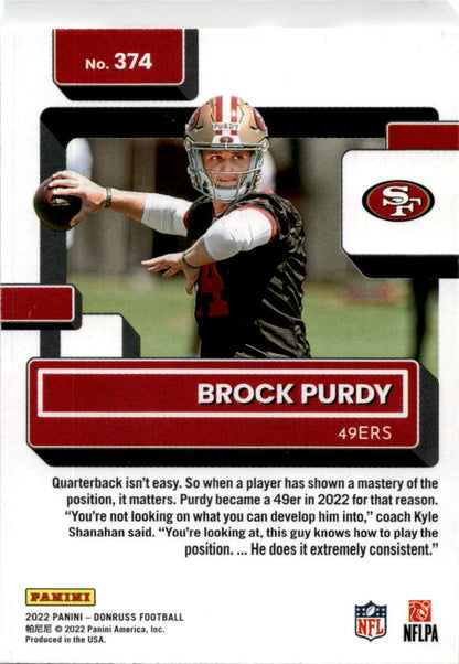 2022 Donruss #374 Brock Purdy San Francisco 49ers