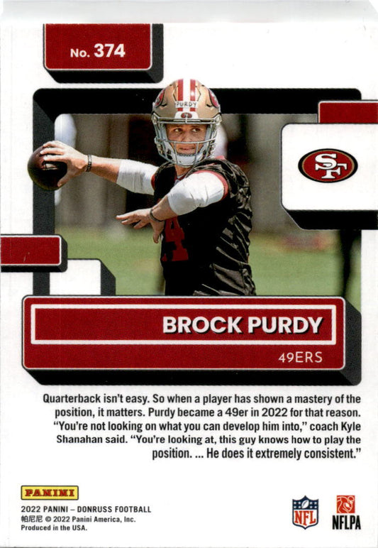 2022 Donruss #374 Brock Purdy San Francisco 49ers