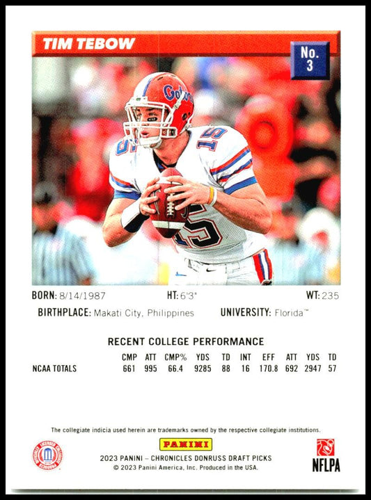 2023 Panini Chronicles Draft Picks Donruss Retro #3 Tim Tebow Florida Gators