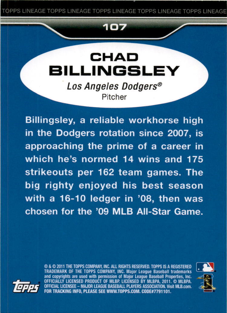 2011 Topps Lineage #107 Chad Billingsley Los Angeles Dodgers