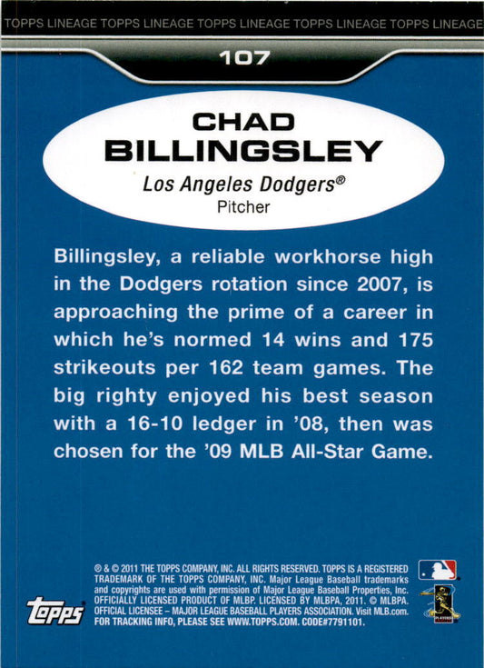2011 Topps Lineage #107 Chad Billingsley Los Angeles Dodgers