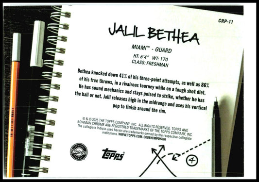 2024-25 Bowman University Chrome College Rule Playbook #CRP-11 Jalil Bethea