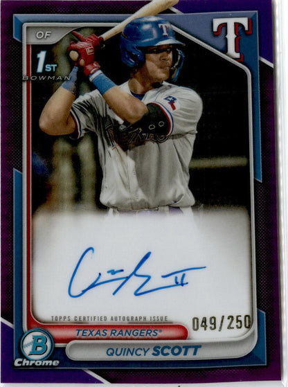 2024 Bowman Chrome Purple #CPA-QS Quincy Scott Texas Rangers Auto /250