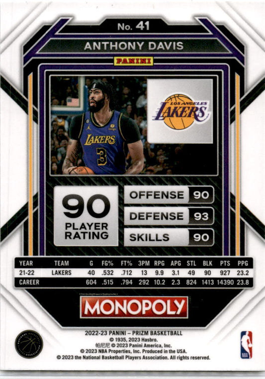 2022-23 Panini Prizm Monopoly #41 Anthony Davis Los Angeles Lakers