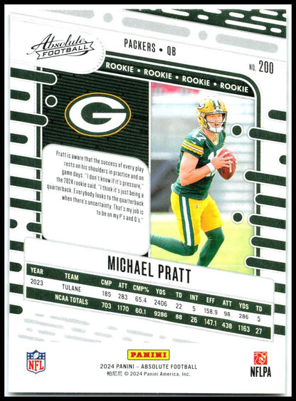 2024 Panini Absolute #200 Michael Pratt Rookie Green Bay Packers