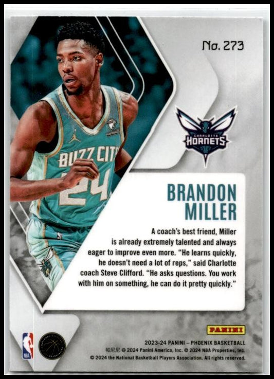 2023-24 Panini Phoenix Phoenix Blue Ice #273 Brandon Miller Rookie Hornets