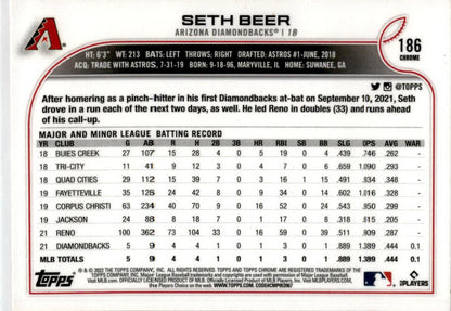 2022 Topps Chrome Pink #186 Seth Beer Arizona Diamondbacks