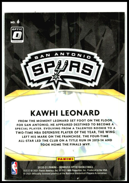 2020-21 Donruss Optic Winner Stays #6 Kawhi Leonard San Antonio Spurs