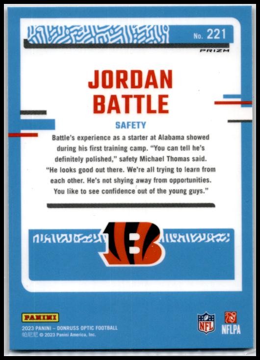 2023 Donruss Optic Purple Shock #221 Jordan Battle Rookie Cincinnati Bengals