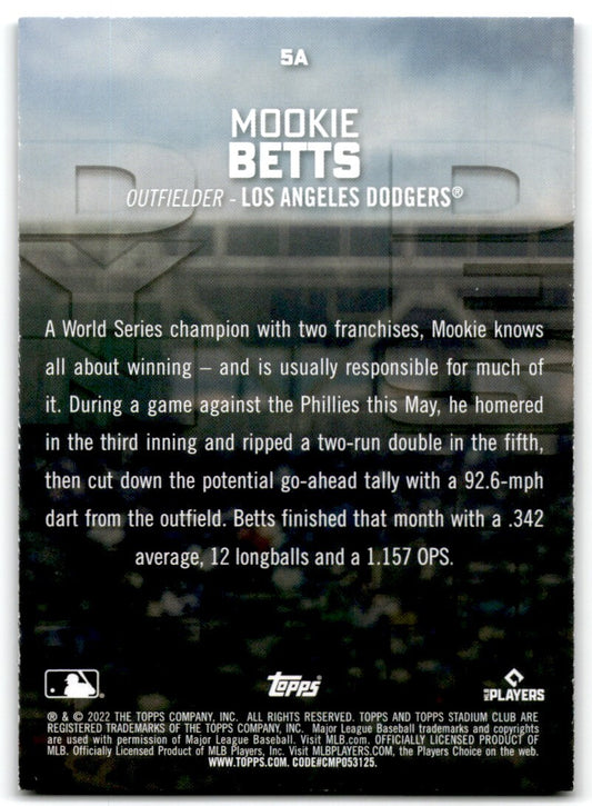 2022 Topps Stadium Club Dynasty and Destiny Mookie Betts Los Angeles Dodgers #5A