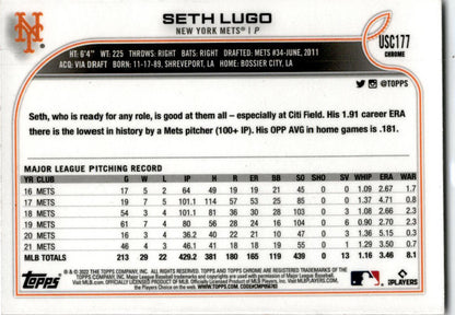2022 Topps Chrome Update Purple Refractor #USC177 Seth Lugo New York Mets