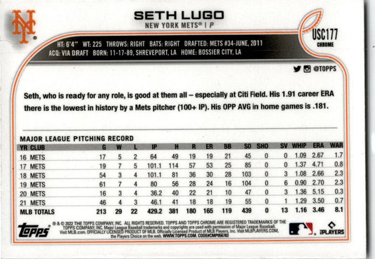 2022 Topps Chrome Update Purple Refractor #USC177 Seth Lugo New York Mets