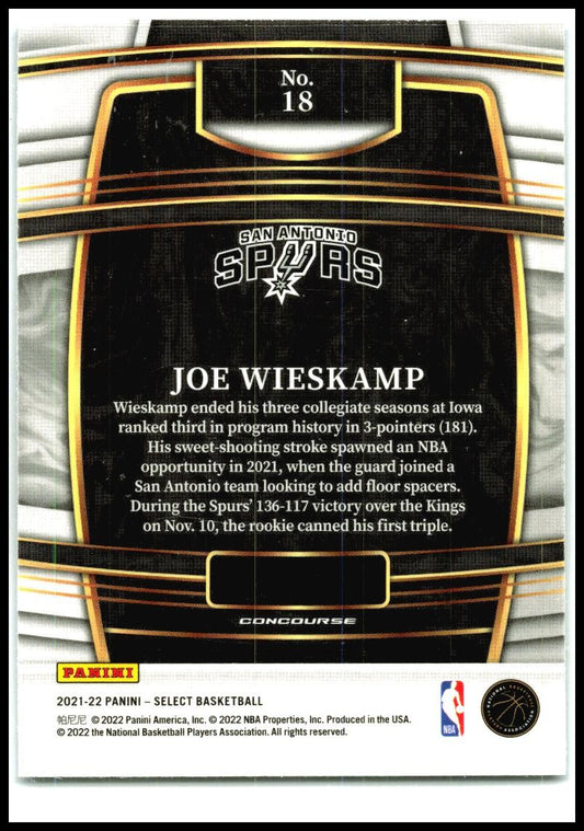 2021-22 Panini Select Blue #18 Joe Wieskamp Rookie San Antonio Spurs