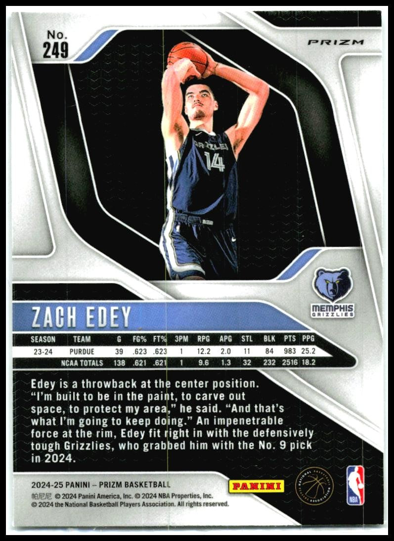 2024-25 Panini Prizm Prizms Ice #249 Zach Edey Memphis Grizzlies