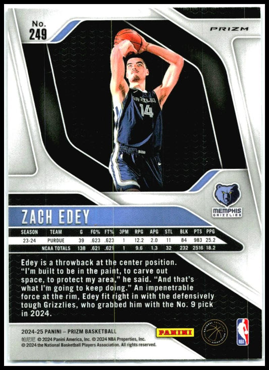 2024-25 Panini Prizm Prizms Ice #249 Zach Edey Memphis Grizzlies