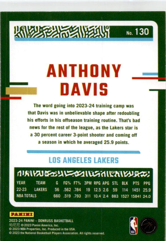 2023-24 Donruss Green Laser Holo #130 Anthony Davis Los Angeles Lakers