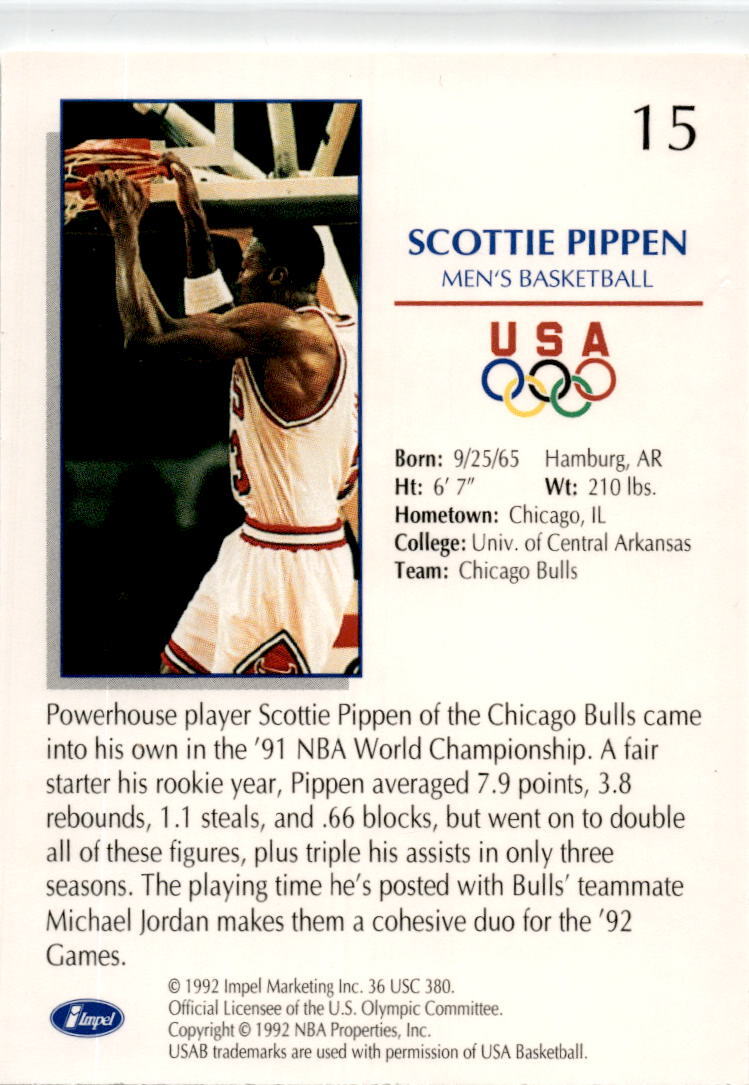 1992 Impel Olympicards: 1992 U.S. Olympic Hopefuls #15 Scottie Pippen Bulls