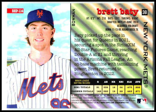 2022 Bowman Heritage Prospects #BHP-114 Brett Baty New York Mets