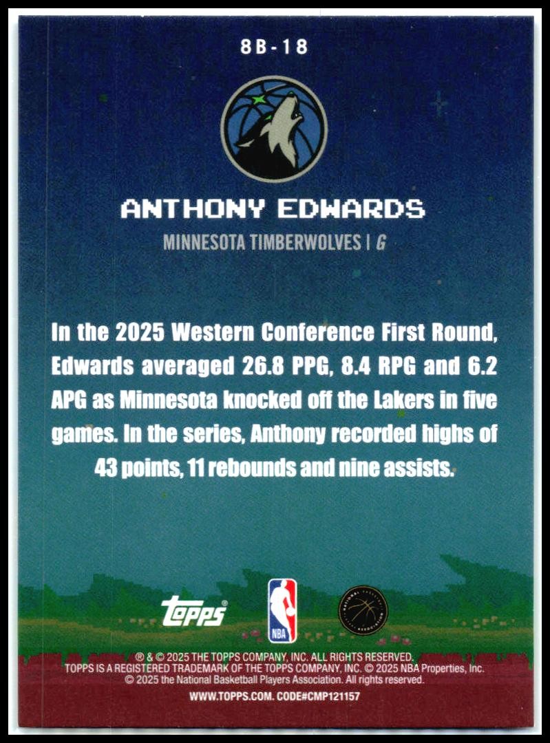 2025-26 Topps 8-Bit Ballers Holo Foil #8B-18 Anthony Edwards Minnesota