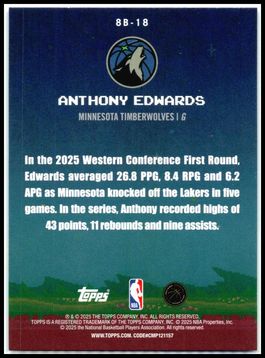 2025-26 Topps 8-Bit Ballers Holo Foil #8B-18 Anthony Edwards Minnesota