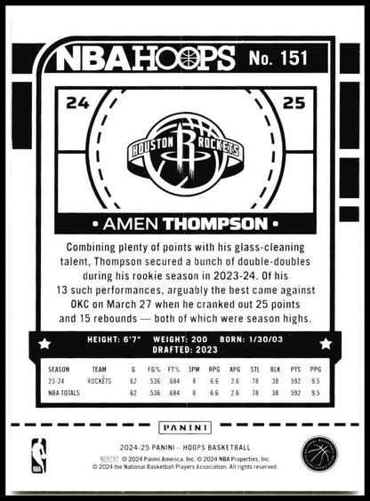 2024-25 Hoops Winter Purple #151 Amen Thompson Houston Rockets