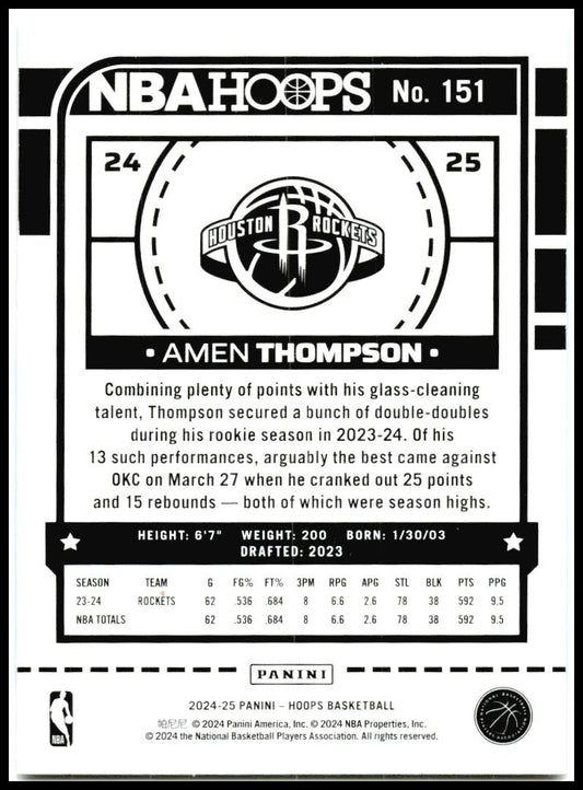 2024-25 Hoops Winter Purple #151 Amen Thompson Houston Rockets