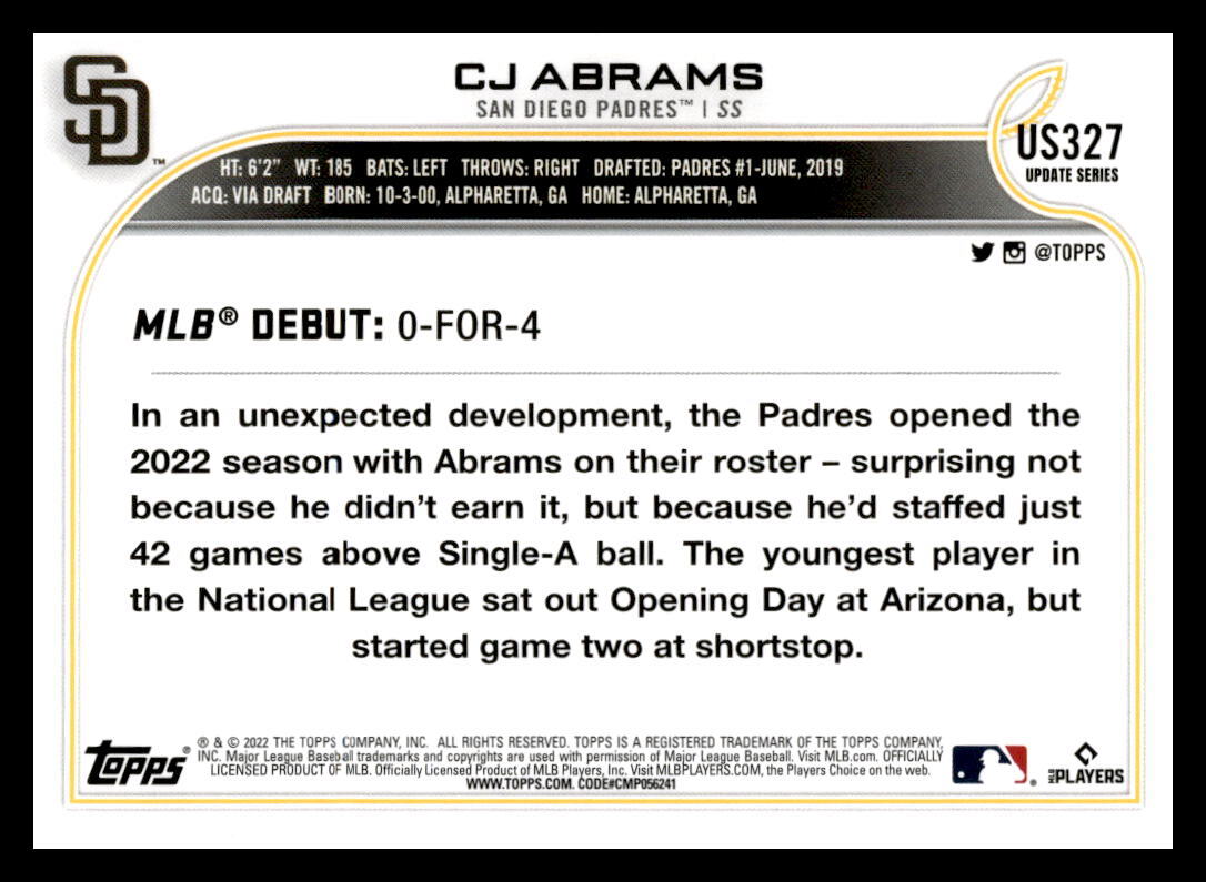 2022 Topps Update #US327 CJ Abrams
