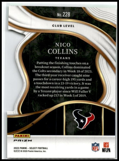 2023 Panini Select Neon Green Prizms Die Cuts #228 Nico Collins Texans
