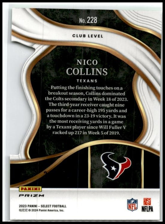 2023 Panini Select Neon Green Prizms Die Cuts #228 Nico Collins Texans