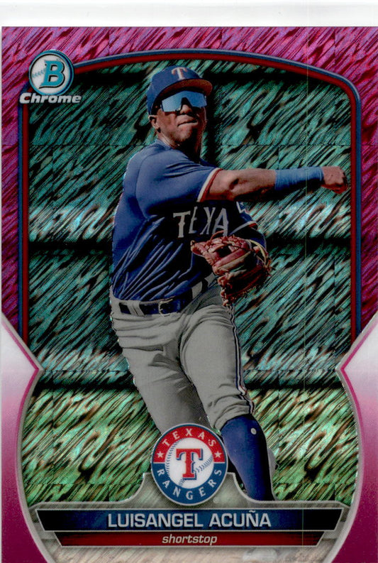 2023 Bowman Chrome Fuchsia Shimmer #BCP-230 Luisangel Acuña Texas Rangers /199