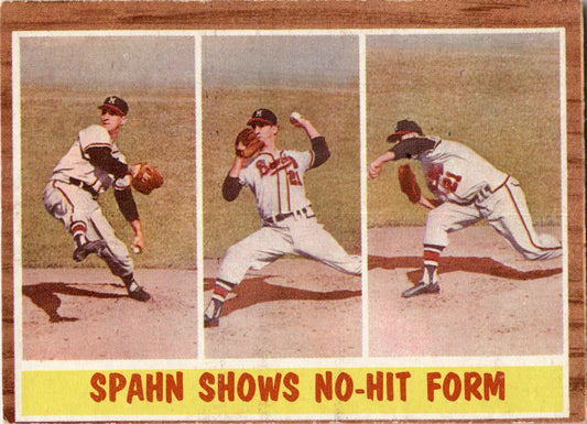 1962 Topps #312 Spahn Shows No-Hit Form Milwaukee Braves